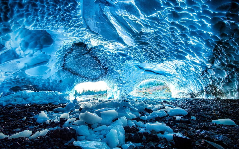 frozen, no people, rock - object, snow, cave, beauty in nature, nature, solid, outdoors, 1080P, blue, flowing water, day, scenics - nature, tranquility