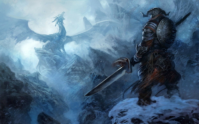 sword, fantasy art, aquatic sport, motion, water, 1080P, The Elder Scrolls, beauty in nature, ice, sea, nature, The Elder Scrolls V: Skyrim, sport, one person