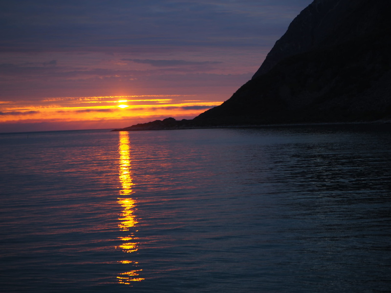 orange color, nature, scenics - nature, tranquil scene, outdoors, midnightsun, sea, sunset, mountain, waterfront, orange, ocean, 1080P, idyllic, water