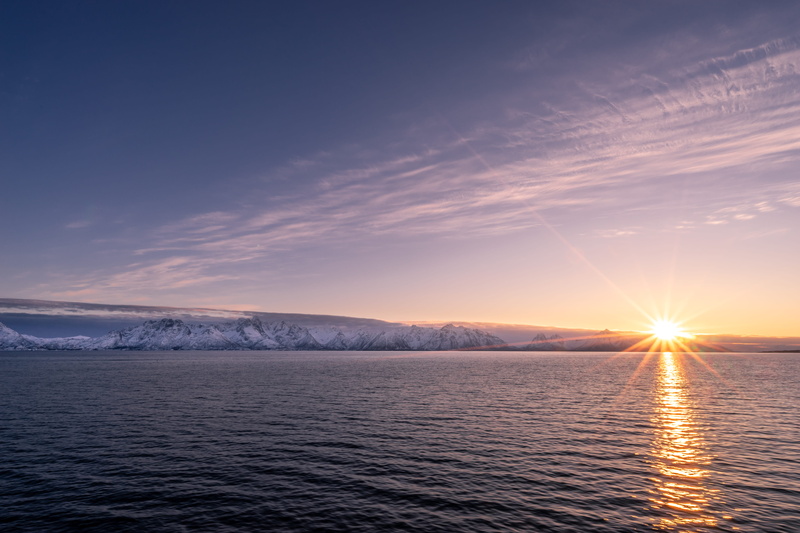 lofoten, scenics - nature, idyllic, outdoors, norway, sea, body, mountain, snow, tranquil scene, 5K, beauty, ocean, sunrise, boat, nordic, tranquility