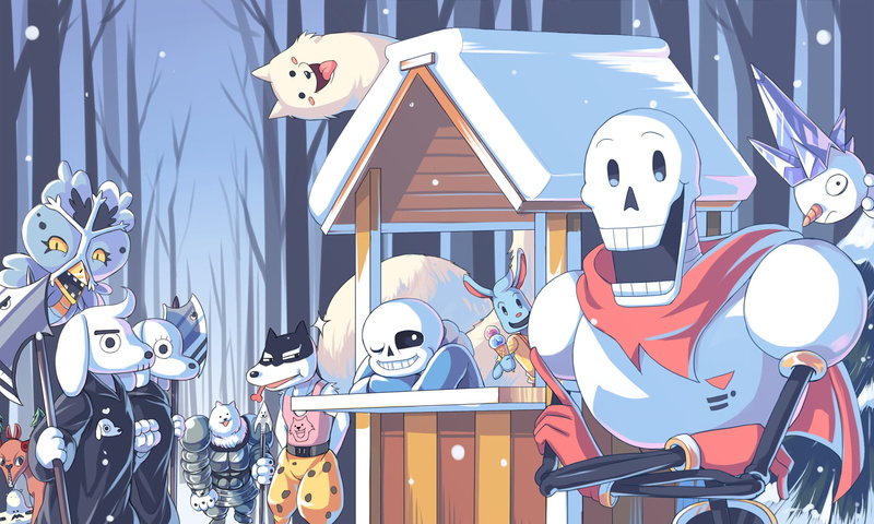 Dogamy (Undertale), still life, Snowdrake (Undertale), day, Jerry (Undertale), Lesser Dog (Undertale), celebration, Sans (Undertale), seat, Video Game