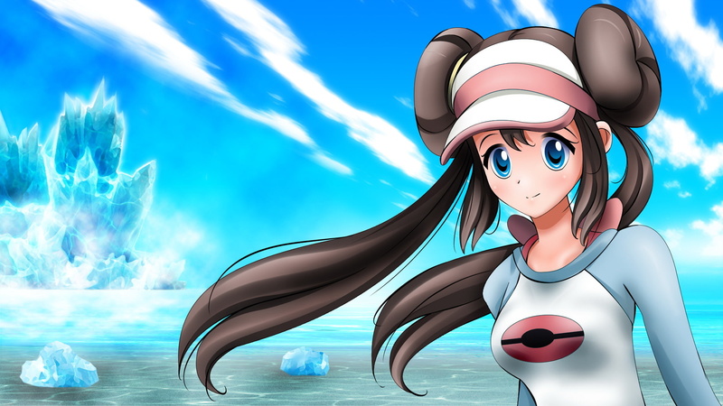 Long Hair, Blush, Rosa (Pokemon), Pokémon, Cap, Sky, Ice, 1080P, Blue Eyes, Brown Hair, Pokemon: Black and White 2, Smile