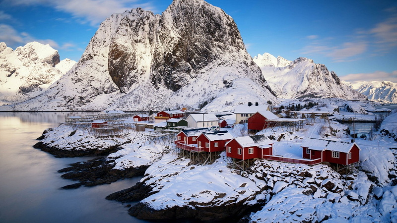 environment, cold temperature, sky, mountain peak, 1080P, snow, glacial landform, beauty in nature, mountain, fjord, building, formation, mount scenery