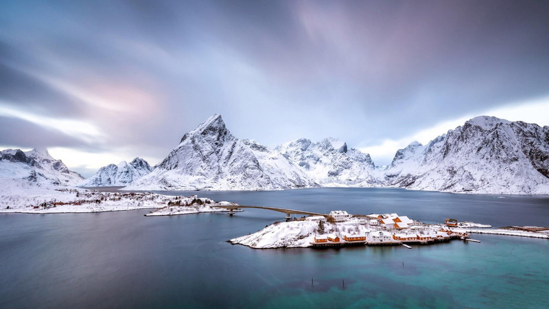 landscape, reine, winter, mountain range, fjord, ice, reinefjord, no people, glacier, floating on water, mountain, lofoten, norway, tranquil scene, water