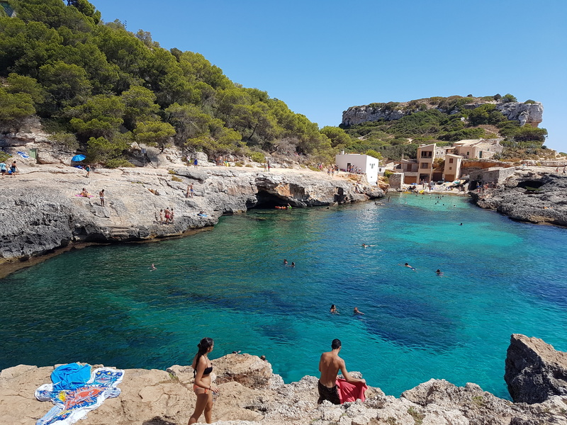 4K, trip, sea, travel, day, majorca, water, mallorca, cala salmunia, sky, outdoors, blue, rock, travel destinations, real people, mediterranean, turquoise