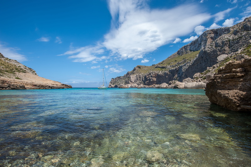 summer, tranquil scene, no people, mediterranean, mallorca, water, sea, nature, beach, shallow, land, non-urban scene, tranquility, sky, rock, scenics - nature