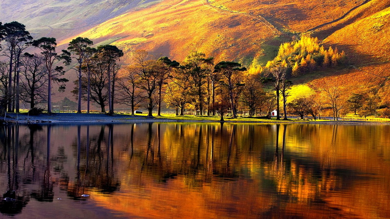 lake, reflection, lake district, 1080P, valley, nobody, national park, seasons, idyll, landscape, hill, beauty