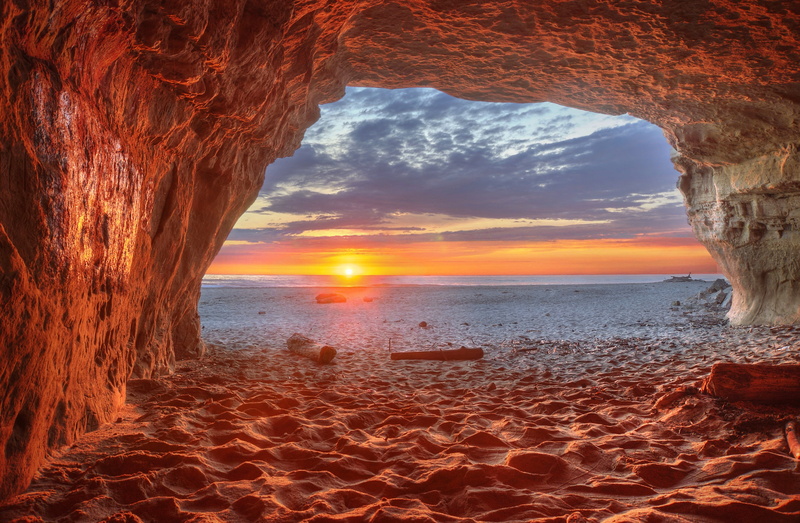 landscape, salty, sunset, cliff, air, cloudy, sunset  coast, beach, nature, 4K, view, sunset  California, cave, scenics, day, sea, Photomatix, evening
