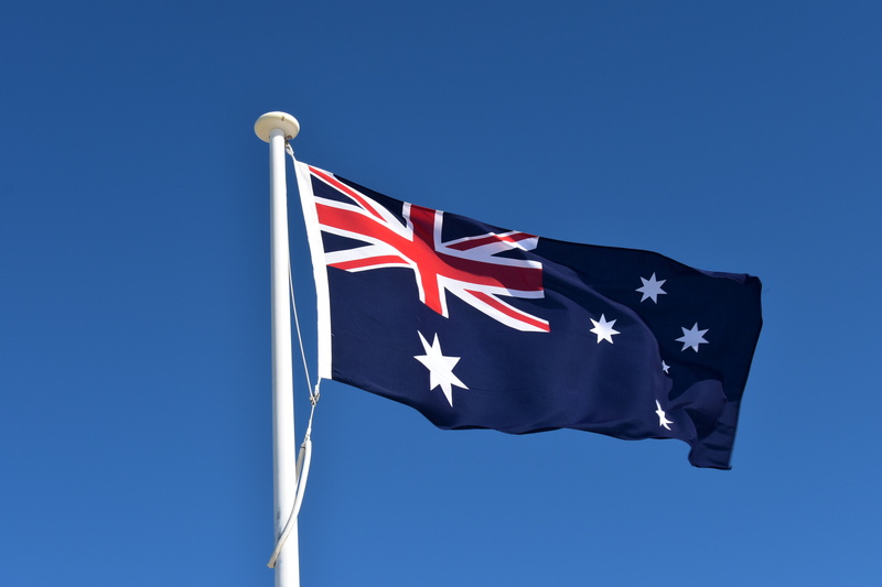 motion, 5K, flagpole, star shape, symbol, autralia, nature, national, freedom, red, flag, nation, shape, blue, outdoors, country, low angle view, australia
