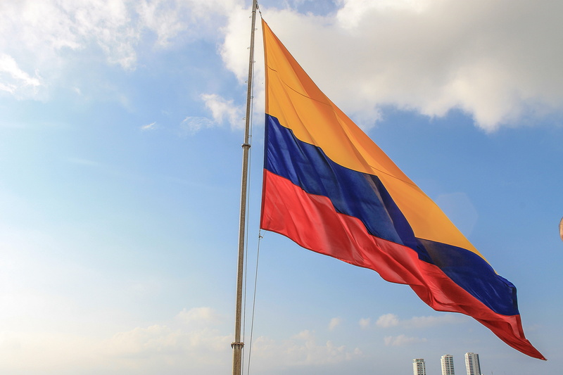 waving, Colombian Flag, red, environment, pole, pride, colombia, nature, 4K, sky, patriotism, wind, symbol, independence, national icon, symbolism, cloud - sky