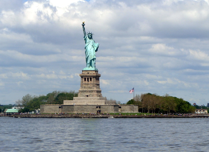 uSA, memorial, cityscape, statue, female likeness, flaming Torch, sky, liberty, new York Harbor, travel, blue, representation, outdoors, art and craft