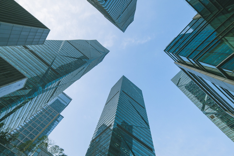 district, long, office, nature, skyscraper, city, glass items, financial district, exterior, glass windows, contemporary, sky, clouds, directly below, high