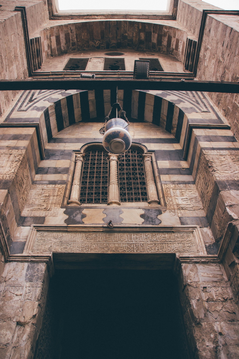 Travel, place of worship, pattern, Egypt, low angle view, history, spirituality, المعز, day, street photography, built structure, electric lamp, ornate