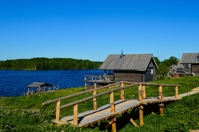 day, wood - material, russia, building exterior, plant, outdoors, travel, sky, clear sky, 5K, lake, tranquility, nature, norway, vologda oblast, russian north