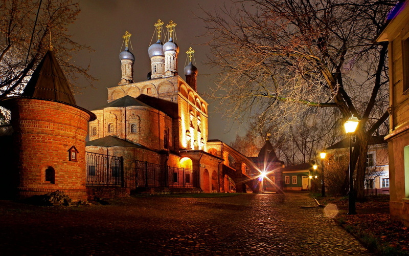building, outdoors, city, illuminated, built structure, Moscow, night, church, bare tree, nature, tree, belief, lighting equipment, no people, 1080P, urban