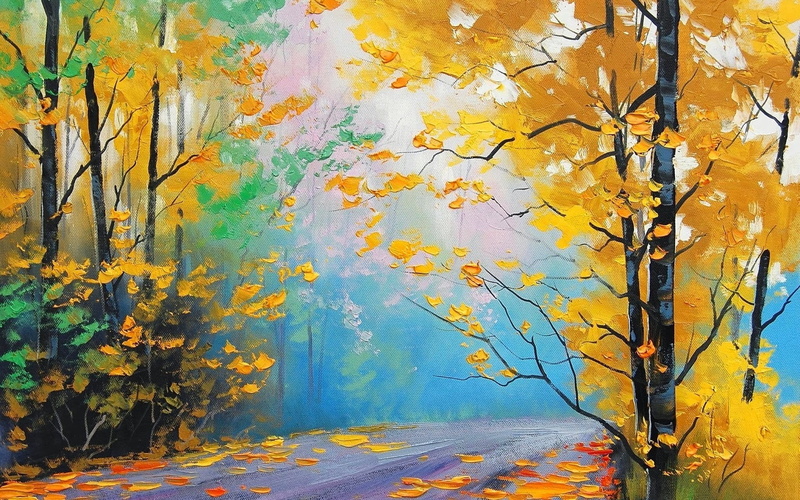 leaves, 1080P, park, Trees, forest, painting, Fall, Graham Gercken