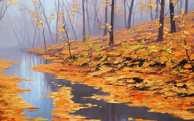 Graham Gercken, change, outdoors, scenics - nature, forest, water, leaf, leaves, nature, tree, 2K, land, artwork, no people, Fall, orange color, autumn collection