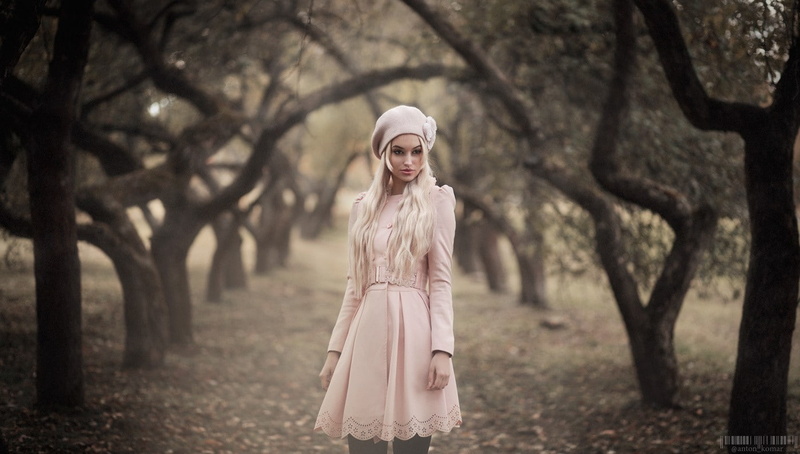 women outdoors, depth of field, women, portrait, dress, 720P, Anton Komar, blonde