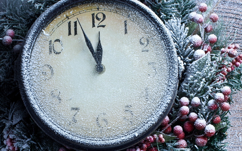 winter, no people, nature, frozen, minute hand, communication, celebration, clock, time, cold temperature, berries, number, close-up, day, snow, New Year