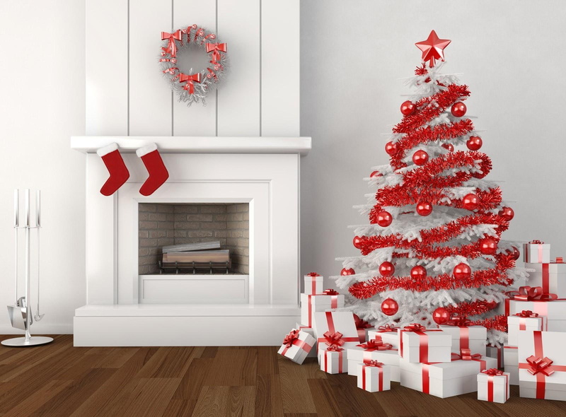 white, modern, wooden, electric, gifts, holiday, mountain, style, wreath, fireplace, stockings, place, 720P, christmas, fire, tree