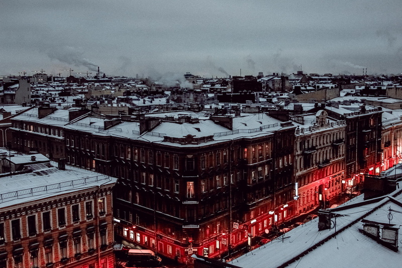SPb, St. Petersburg, Peter, 1080P, Russia, Saint Petersburg, home, the evening, snow, winter, roof