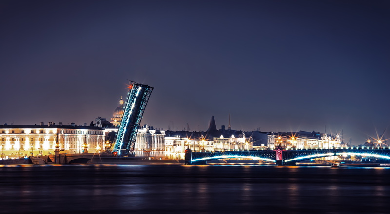 St. Petersburg, 5K, river, bridge, lights, cityscape
