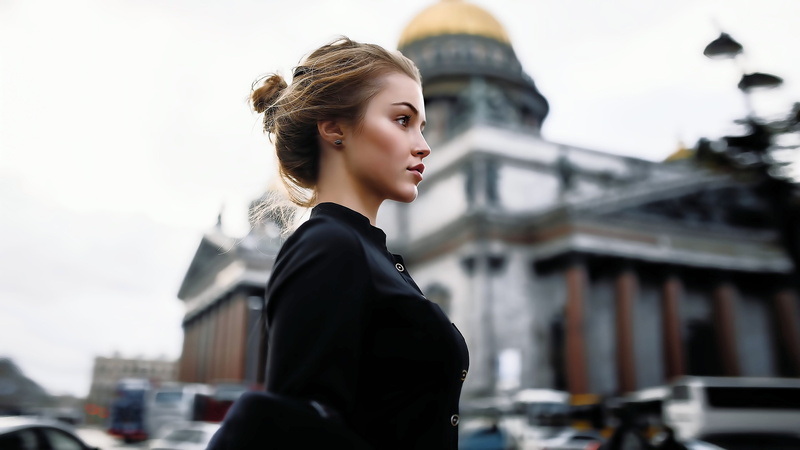 women, St. Petersburg, bokeh, blonde, 4K, model, profile, urban, Photoshop, women outdoors