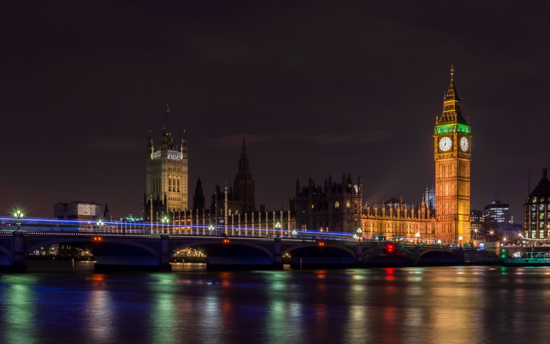London, city lights, city, 4K, Westminster, long exposure, River Thames, night, Big Ben