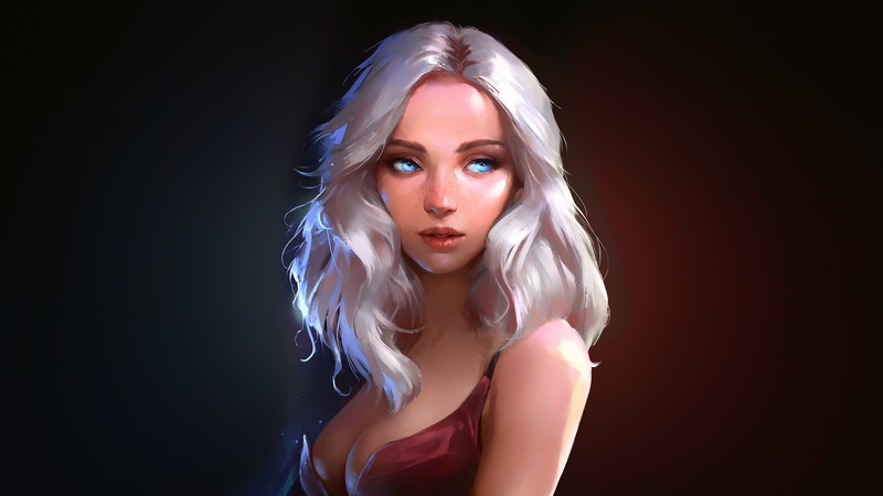 fantasy art, face, digital art, blonde, women, 4K, concept art, fan art, portrait, artwork, dark background, dark