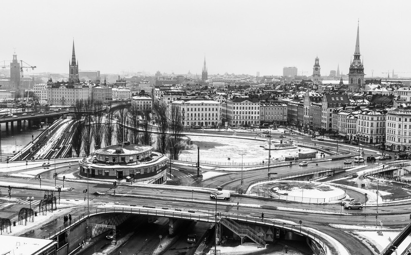 winter, urban, water, church, photography, 720P, cityscape, monochrome, building, ice, Stockholm