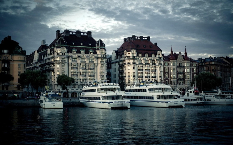 boats, city, river, stockholm, 720P, buildings, sweden