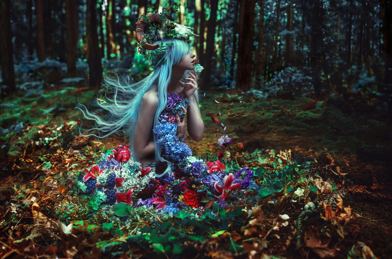 flowers, Of Withering Abundance, Kindra Nikole, forest, girl, 1080P