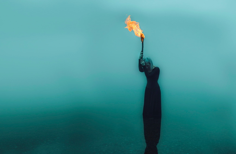 forsaken flame, women, s, dress, Kindra Nikole, in the water, 1080P, black, torch, girl