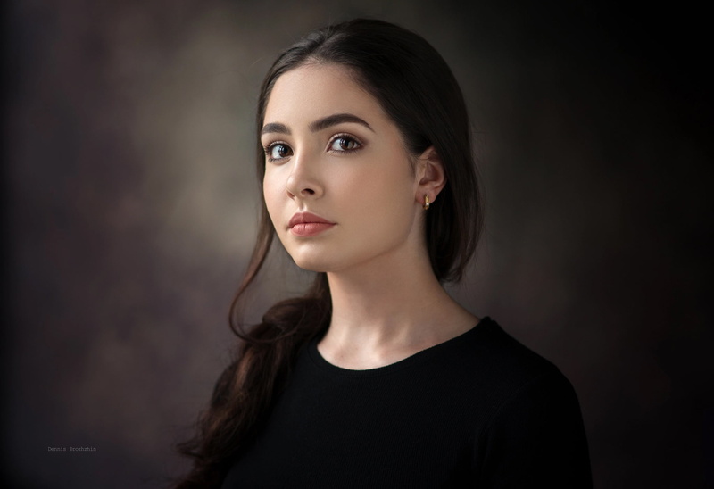 headshot, one person, young adult, young women, scoop, look, studio shot, beauty, hair, s, front view, portrait, Dennis Drozhzhin, contemplation, black background