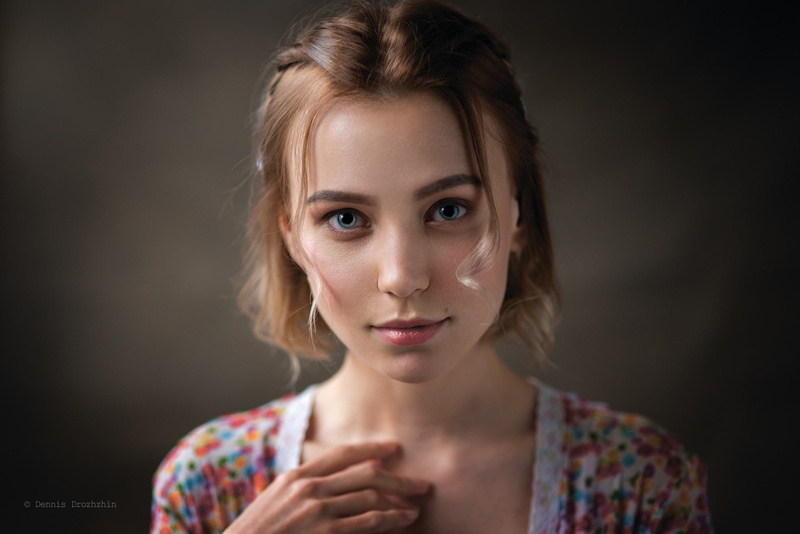 1080P, women, blue eyes, face, lolita, portrait, simple background, Dennis Drozhzhin, 500px