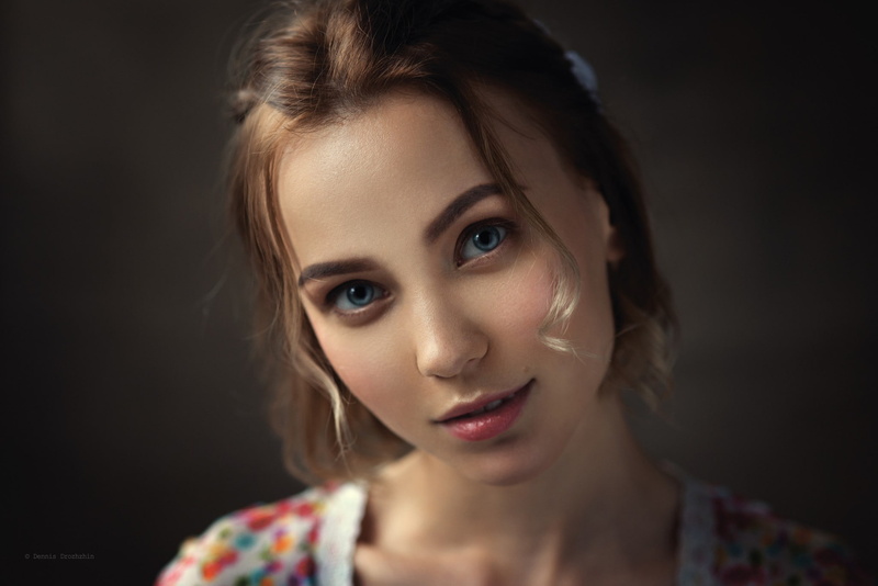 simple background, lolita, 500px, portrait, 1080P, face, model, women, Dennis Drozhzhin, looking at viewer
