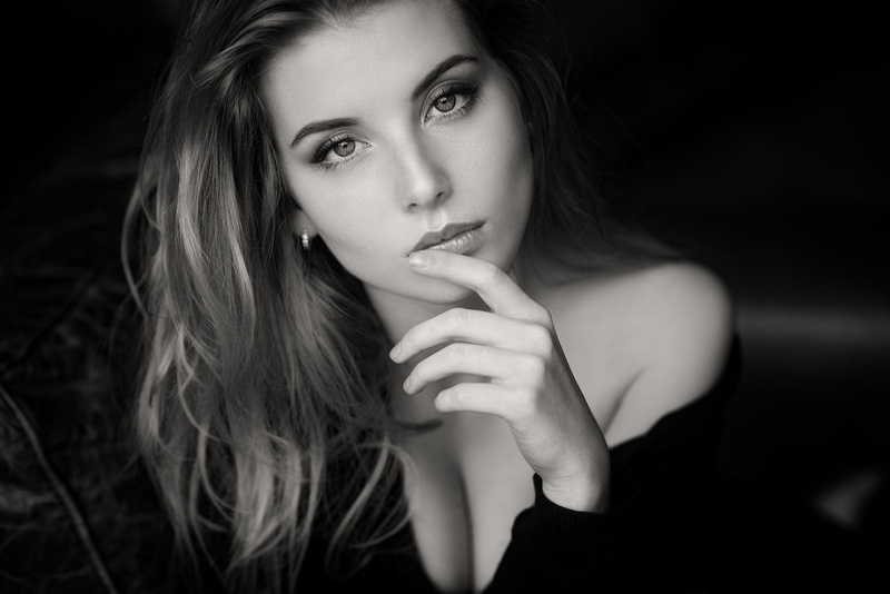 women, Irina Popova, 1080P, monochrome, face, portrait