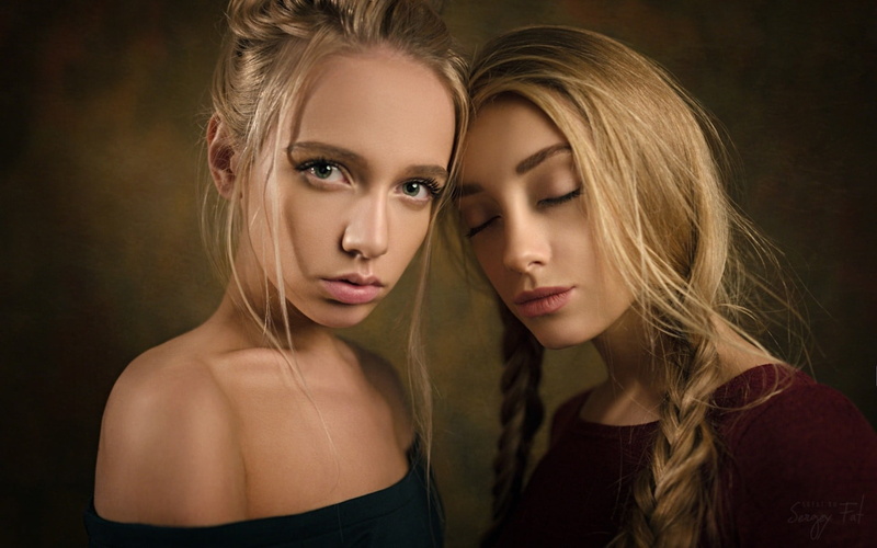 two people, adult, couple - relationship, headshot, females, positive emotion, portrait, closed eyes, Anna Ioannova, beauty, blonde, fashion, togetherness