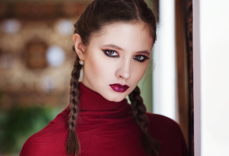 2K, model, women, red lipstick, Disha Shemetova, face, makeup