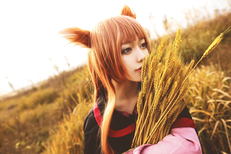 4K, redhead, cosplay, women, asian cosplayer, wheat, Holo (Wolf and Spice), Asian