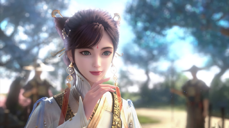 pearl earrings, dress, lipstick, simple background, myth, Person of Interest (TV Show), wolf girls, high angle, fantasy girl, Asian, anime girls, hair blowing in the wind