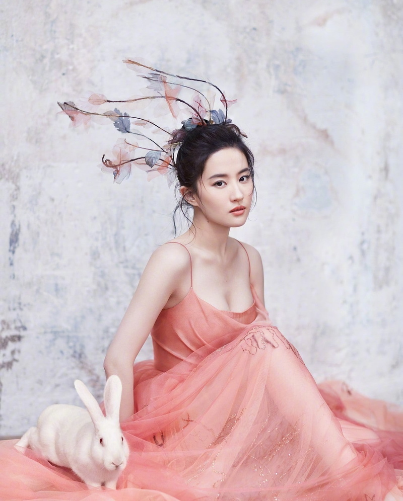 harpers, hairstyle, pink color, beauty, 720P, bazaar, fashion, elegance, young women, young adult, strapless, yifei, hair, china, portrait, beautiful woman