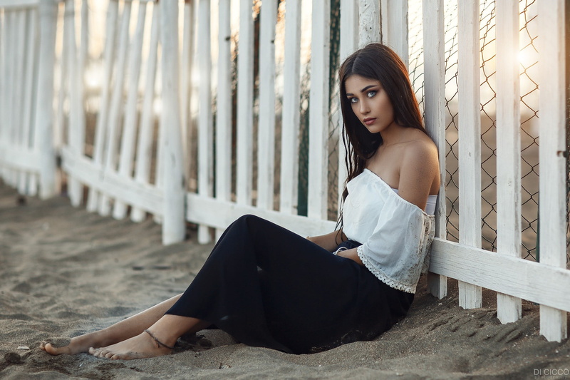 beauty, fashion, beautiful woman, long hair, adult, sand, shirt, Alessandro Di Cicco, bare shoulders, beautiful people, one person, full length, 1080P