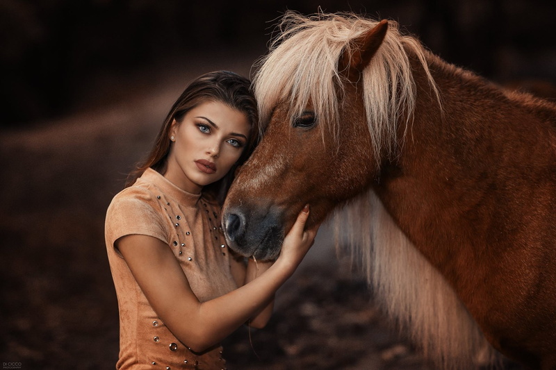 portrait, adult, hairstyle, love, pets, women, animals, hair, 1080P, Margherita Sicignano, Alessandro Di Cicco, domestic, mammal, young adult, beauty