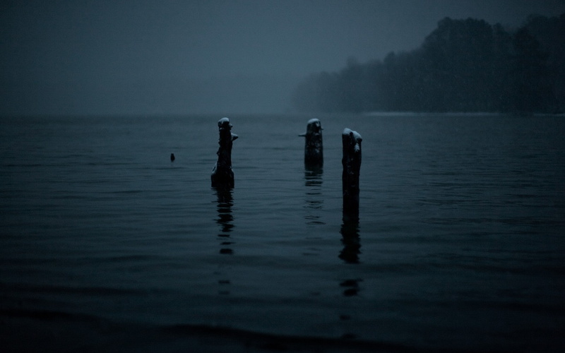 gloomy, lake, snowing, mist, dark, 1080P, winter