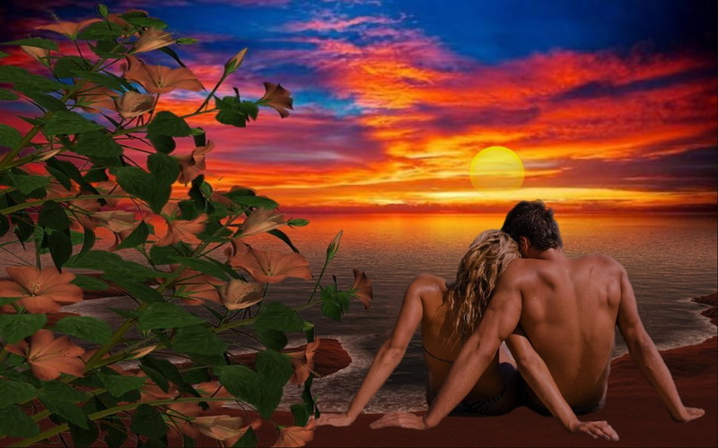 couple, beach, happy, sea, sunset, 1080P, love, hd, moments