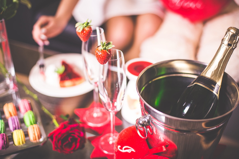 close-up, indoors, girl, day, one woman only, valentines, lifestyles, champagne, one person, party - Social Event, strawberries, saint valentine, drinking