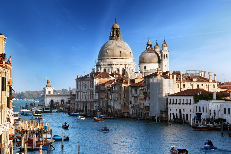 dome, canal, travel destinations, nautical vessel, 5K, Santa Maria della Salute, built structure, religion, outdoors, Tourism, passenger craft, spirituality