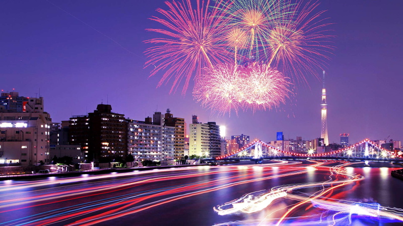 fireworks, Tokyo, salute, the city, Sumida River, 1080P