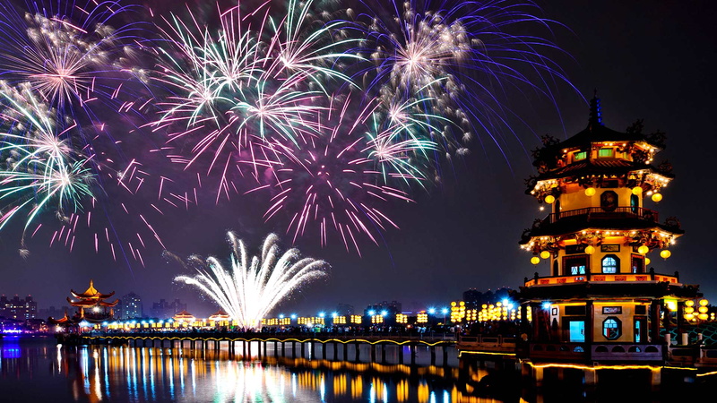 salute, Lotus Lake, New Year, 1080P, Taiwan, fireworks, Kaohsiung